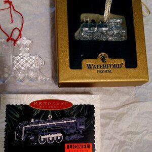 2 Waterford crystal & 1 lionel train vintage  holiday tree ornaments